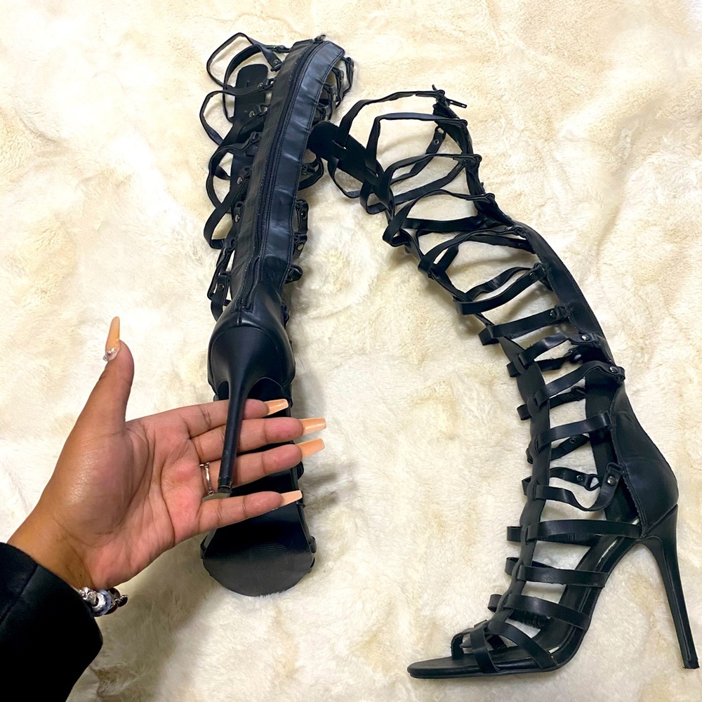 Tall Black Gladiator High Heels